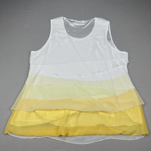 FAVOLOOK Tank Top Shirt Womens 4XL Yellow Flowy Ombre Smocked Sleeveless Sheer - Picture 1 of 10